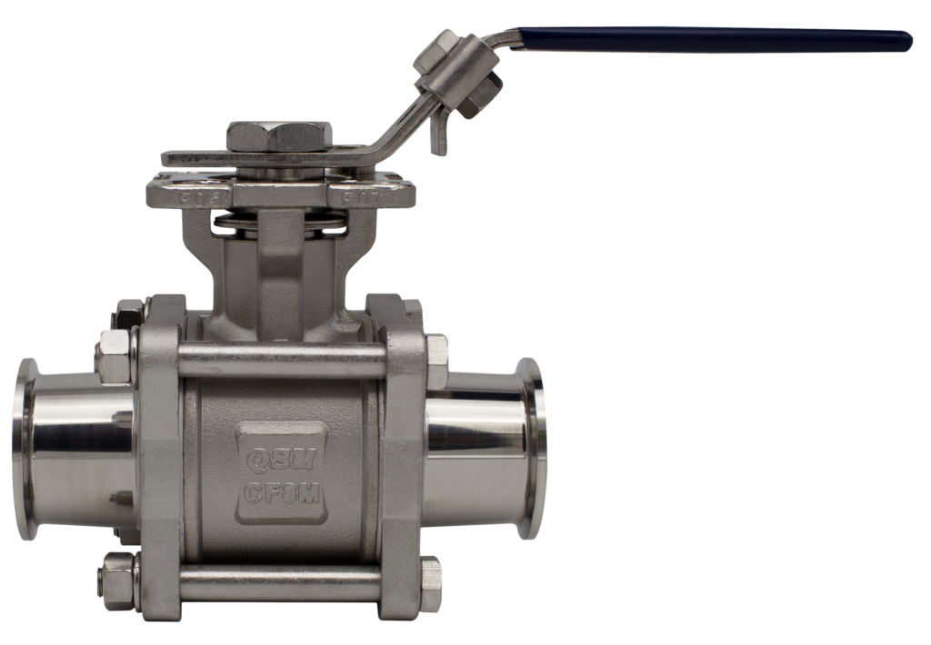EA-33NF-SN stainless steel sanitary ball valve front right view with electric actuator