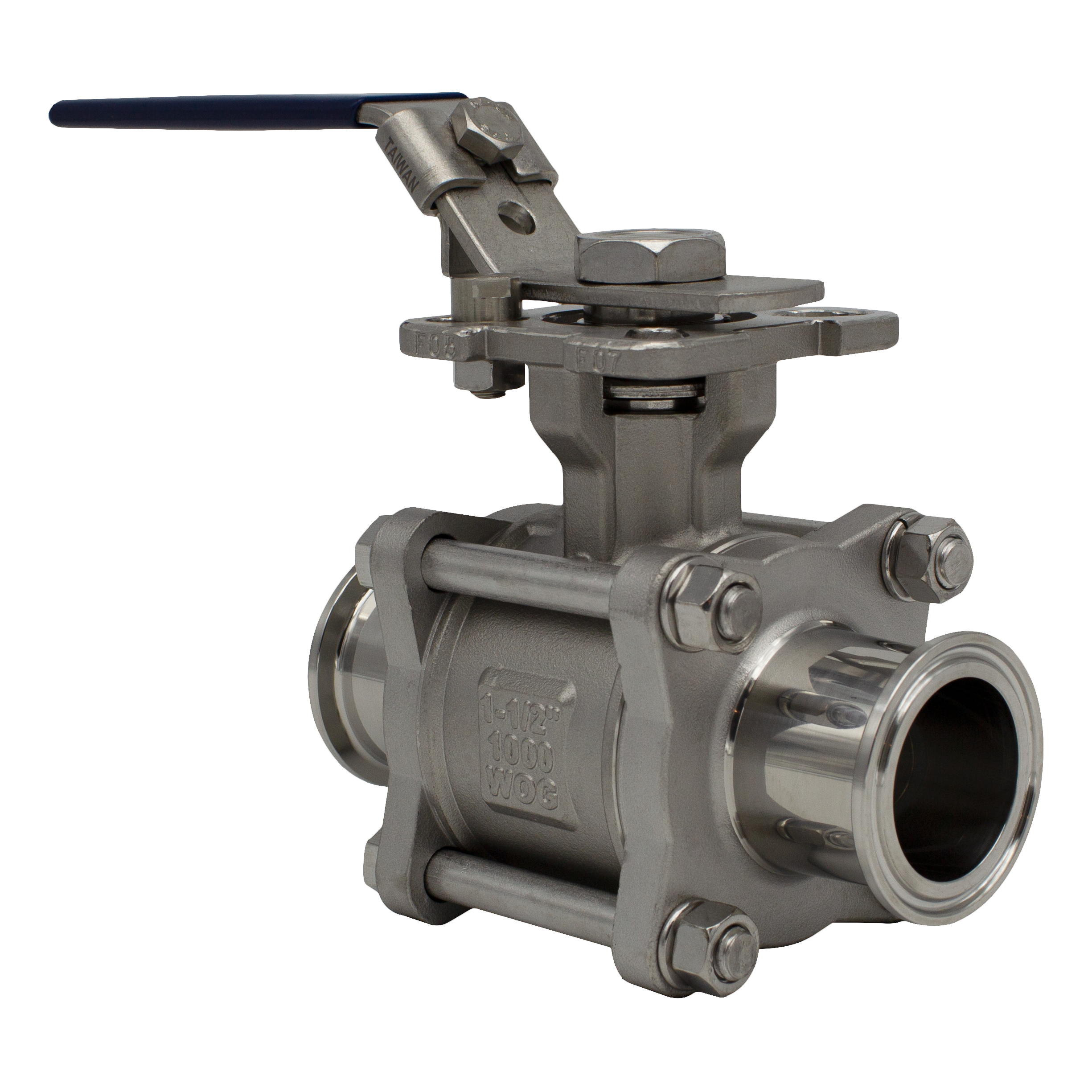 EA-33NF-SN stainless steel sanitary ball valve with electric actuator quarter view