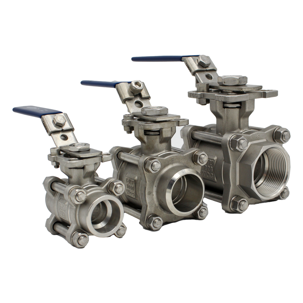 stainless steel 3 piece ball valves with threaded ends and lever handles