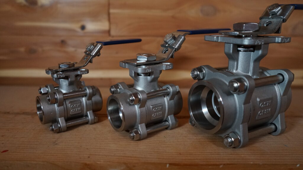 Stainless steel ball valves in multiple sizes for industrial and sanitary flow control applications